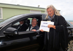 Seeing off a World Cruise guest in a private car with guide in Melbourne, arranged by Cruise Specialists.